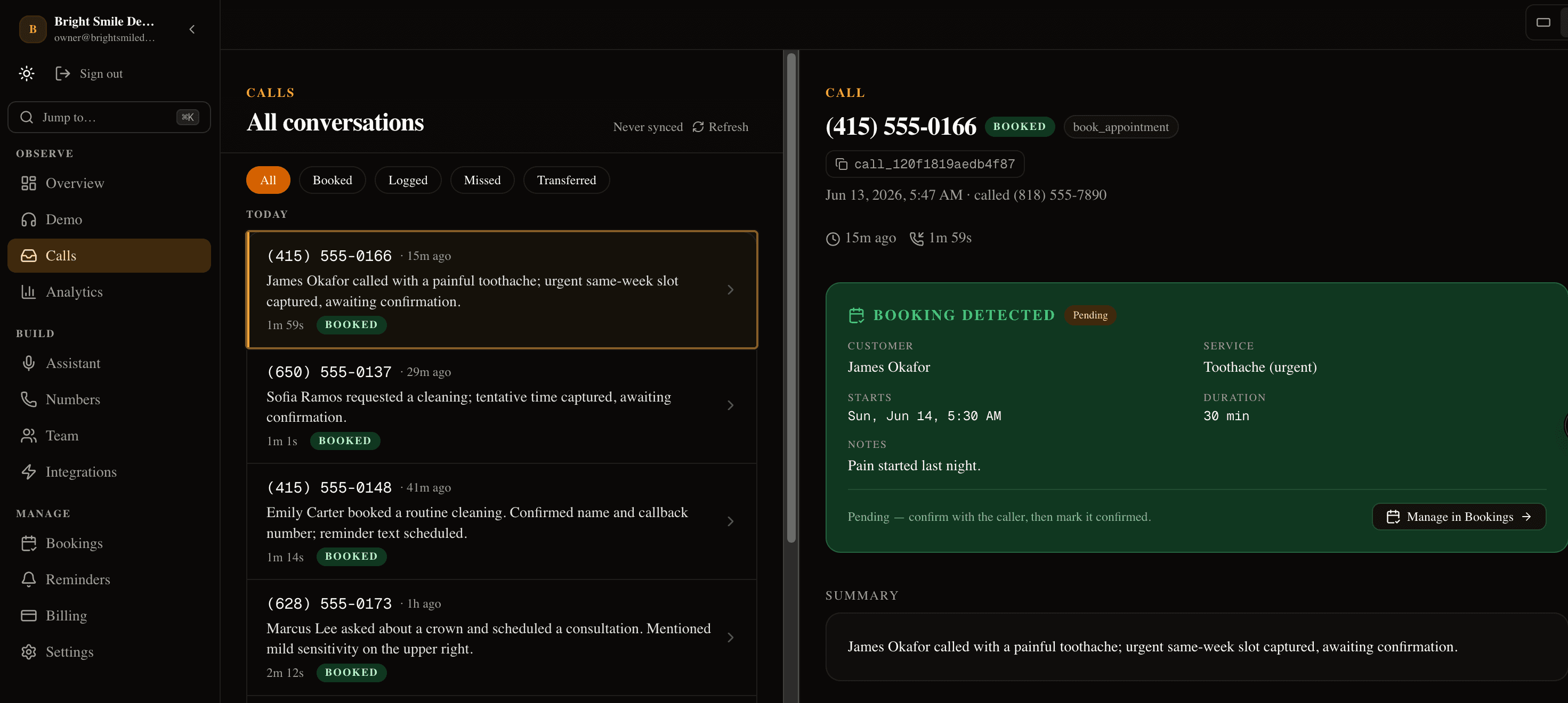 Every call, fully transcribed + recorded